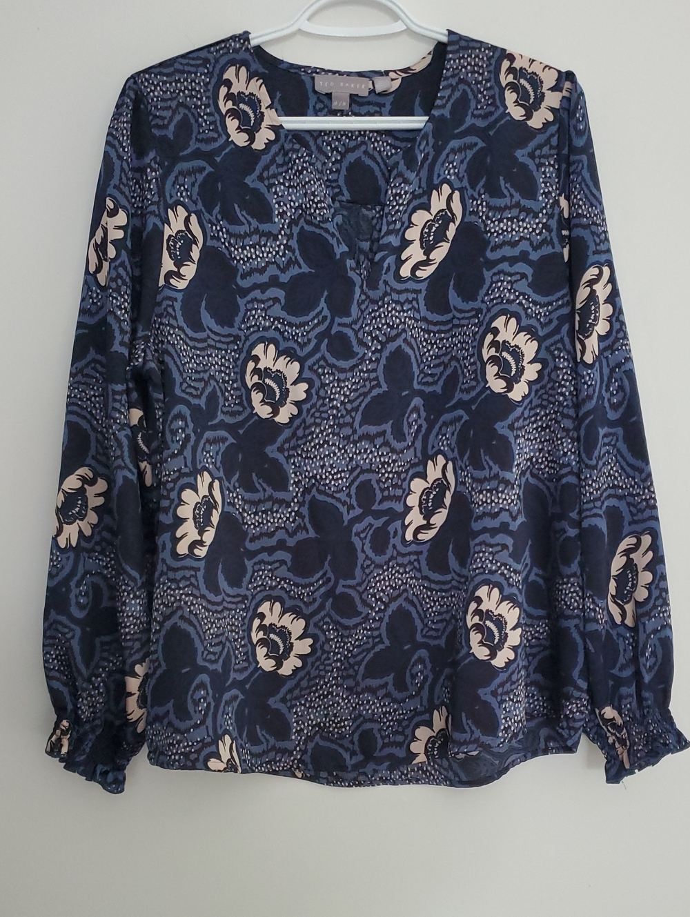 Ted Baker Navy and Cream Floral Long-Sleeve Top